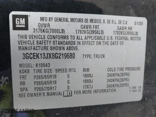 2008 Chevrolet Silverado 1500 LTZ with VIN 3GCEK13JX8G219680, listed as a IAAI auction lot 40938625 with 260,432 mi miles. Bid and sale history available at carsss.com. Image 9.