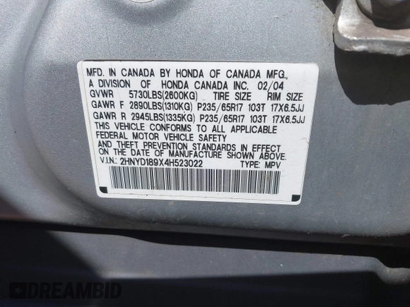 2004 Acura MDX Touring Pkg RES w/Nav with VIN 2HNYD189X4H523022, listed as a IAAI auction lot 41804292 with 165,586 mi miles. Bid and sale history available at carsss.com. Image 9.
