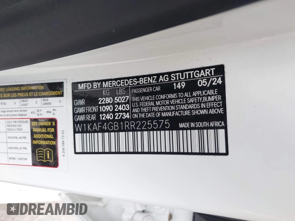 2024 Mercedes-Benz C 300 with VIN W1KAF4GB1RR225575, listed as a IAAI auction lot 40966585 with 3,538 mi miles and . Bid and sale history available at DreamBid. Image 9.