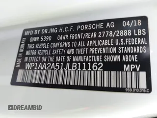 2018 Porsche Macan with VIN WP1AA2A51JLB11162, listed as a IAAI auction lot 41584797 with 72,892 mi miles and . Bid and sale history available at DreamBid. Image 9.