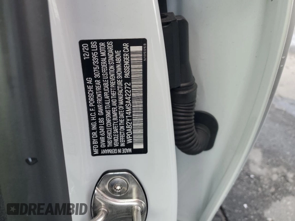 2021 Porsche Taycan 4S z VIN WP0AB2Y14MSA42272, wystawiony jako Copart lot #38038033 z przebiegiem 8 041 mil mil oraz . Historia ofert i sprzedaży dostępna na DreamBid. Obrazek 13.