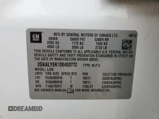 2013 GMC Terrain Denali z VIN 2GKALYEK1D6430772, wystawiony jako Copart lot #49146955 z przebiegiem 69 654 mil mil oraz Szkoda całkowita • Salvage title. Historia ofert i sprzedaży dostępna na DreamBid. Obrazek 13.