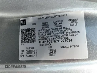 2022 GMC Canyon 2WD Elevation с VIN 1GTH5CEN2N1277034, выставлен на аукционе Copart как лот 58058345 с пробегом 50 853 миль миль и Списание • Salvage title. История ставок и продаж доступна на DreamBid. Изображение 12.