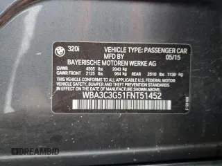 2015 BMW 3 Series 320i xDrive with VIN WBA3C3G51FNT51452, listed as a Copart auction lot 55426245 with 81,001 mi miles and Salvage title. Bid and sale history available at DreamBid. Image 13.