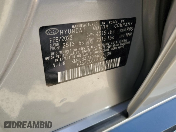 2023 Hyundai Sonata SEL with VIN KMHL34JJ0PA065109, listed as a Copart auction lot 54348345 with 40,833 mi miles and Salvage Title. Bid and sale history available at DreamBid. Image 12.