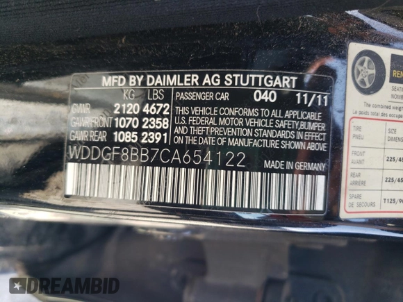 2012 Mercedes-Benz C-Class C 300 Sport with VIN WDDGF8BB7CA654122, listed as a Copart auction lot 54969875 with 163,242 mi miles and Clean Title. Bid and sale history available at carsss.com. Image 12.