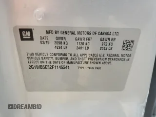2015 Chevrolet Impala LT с VIN 2G1WB5E32F1146541, выставлен на аукционе Copart как лот 58146485 с пробегом 121 177 миль миль и Чистый • Clean title. История ставок и продаж доступна на DreamBid. Изображение 12.
