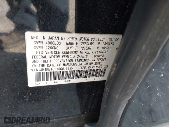 2006 Acura RL z VIN JH4KB16516C011235, wystawiony jako IAAI lot #41587245 z przebiegiem 157 117 mil mil oraz . Historia ofert i sprzedaży dostępna na DreamBid. Obrazek 9.