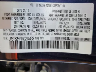 2010 Mazda CX-9 Touring with VIN JM3TB2MV1A0214433, listed as a Copart auction lot 52070525 with 146,107 mi miles and Salvage title. Bid and sale history available at DreamBid. Image 13.