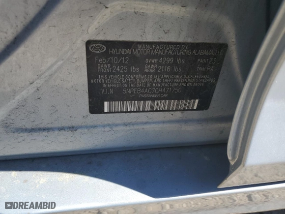 2012 Hyundai Sonata GLS with VIN 5NPEB4AC7CH471750, listed as a Copart auction lot 49809055 with 126,081 mi miles and Salvage Title. Bid and sale history available at carsss.com. Image 12.