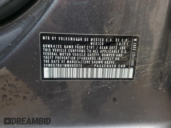 2021 Volkswagen Jetta SEL with VIN 3VWE57BU1MM089075, listed as a Copart auction lot 61463625 with 76,237 mi miles and Salvage title. Bid and sale history available at DreamBid. Image 13.