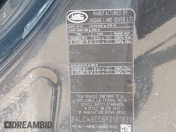 2023 Land Rover Defender with VIN SALEW6EE6P2161939, listed as a IAAI auction lot 42621426 with 33,333 mi miles and . Bid and sale history available at DreamBid. Image 9.