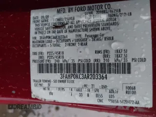 2010 Ford Fusion SPORT with VIN 3FAHP0KC3AR203364, listed as a IAAI auction lot 41734918 with 130,240 mi miles. Bid and sale history available at carsss.com. Image 9.