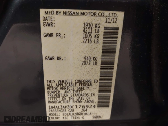 2013 Nissan Altima SL z VIN 1N4AL3AP2DC176924, wystawiony jako IAAI lot #42334205 z przebiegiem 254 571 mil mil oraz . Historia ofert i sprzedaży dostępna na DreamBid. Obrazek 9.