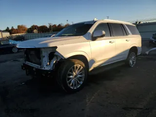 2021 Cadillac Escalade Premium Luxury with VIN 1GYS4BKL0MR370814, listed as a Copart auction lot 77073874 with 56,746 mi miles and Salvage Title. Bid and sale history available at carsss.com. Image 1.