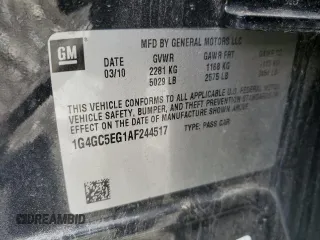 2010 Buick LaCrosse CXL with VIN 1G4GC5EG1AF244517, listed as a Copart auction lot 60802815 with Not provided miles and Salvage title. Bid and sale history available at DreamBid. Image 12.