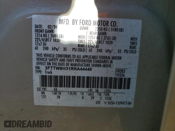 2024 Ford Maverick XLT z VIN 3FTTW8H31RRA44448, wystawiony jako Copart lot #46637395 z przebiegiem 28 843 mil mil oraz Szkoda całkowita • Salvage title. Historia ofert i sprzedaży dostępna na DreamBid. Obrazek 12.