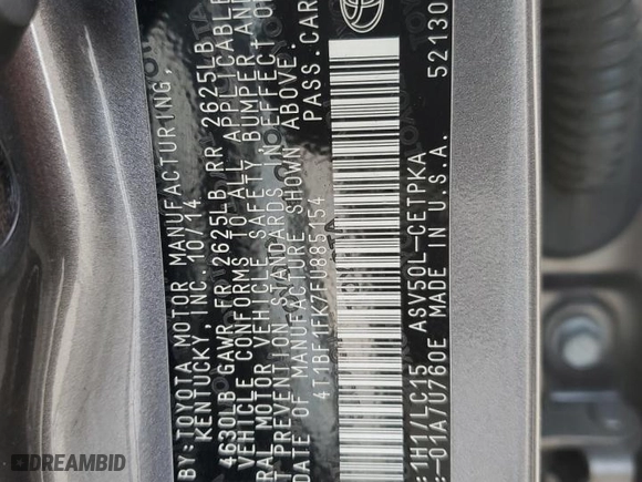 2015 Toyota Camry XLE with VIN 4T1BF1FK7FU885154, listed as a Copart auction lot 44791635 with 0 mi miles and Salvage Title. Bid and sale history available at carsss.com. Image 13.