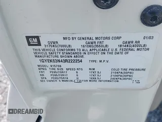 2003 Cadillac Escalade z VIN 1GYEK63N43R222254, wystawiony jako IAAI lot #42228127 z przebiegiem 167 294 mil mil oraz . Historia ofert i sprzedaży dostępna na DreamBid. Obrazek 9.