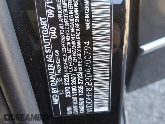2013 Mercedes-Benz E 350 Luxury with VIN WDDHF8JB3DA700794, listed as a Copart auction lot 49775705 with 166,891 mi miles and Salvage Title. Bid and sale history available at DreamBid. Image 12.