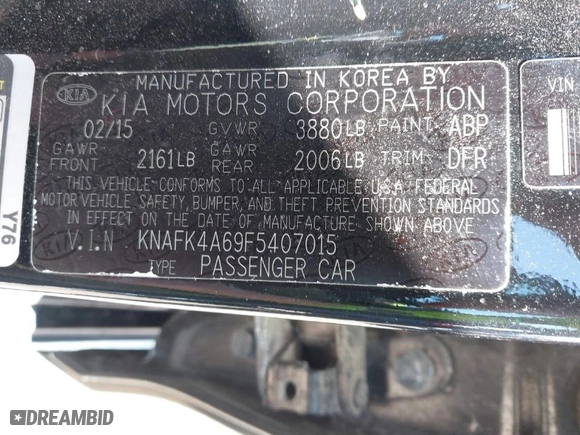 2015 Kia Forte LX with VIN KNAFK4A69F5407015, listed as a IAAI auction lot 41787779 with 50,987 mi miles. Bid and sale history available at carsss.com. Image 9.