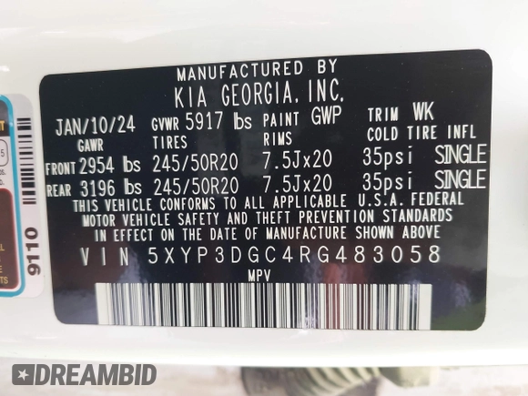 2024 Kia Telluride EX X-Line with VIN 5XYP3DGC4RG483058, listed as a IAAI auction lot 42070627 with 15,690 mi miles and . Bid and sale history available at DreamBid. Image 9.