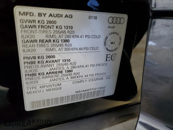 2018 Audi SQ5 Premium Plus with VIN WA1A4AFY7J2119403, listed as a Copart auction lot 88798535 with Not Provided miles and Salvage Title. Bid and sale history available at DreamBid. Image 14.