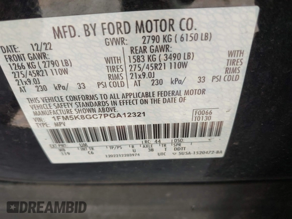 2023 Ford Explorer ST z VIN 1FM5K8GC7PGA12321, wystawiony jako IAAI lot #42125721 z przebiegiem 27 856 mil mil oraz . Historia ofert i sprzedaży dostępna na DreamBid. Obrazek 9.