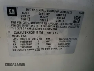 2013 GMC Terrain SLE with VIN 2GKFLTEKXD6413199, listed as a Copart auction lot 54499255 with 79,915 mi miles and Salvage Title. Bid and sale history available at DreamBid. Image 13.