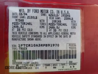 1994 Ford Ranger Splash with VIN 1FTCR10A3RPB91970, listed as a IAAI auction lot 41812473 with 89,729 mi miles. Bid and sale history available at carsss.com. Image 9.