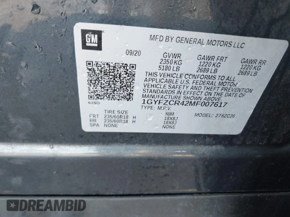 2021 Cadillac XT4 FWD Premium Luxury with VIN 1GYFZCR42MF007617, listed as a IAAI auction lot 42437974 with 126,071 mi miles and . Bid and sale history available at DreamBid. Image 9.