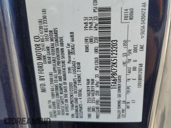 2019 Ford Mustang GT z VIN 1FA6P8CF2K5123203, wystawiony jako Copart lot #53878315 z przebiegiem 65 153 mil mil oraz Szkody całkowita. Historia ofert i sprzedaży dostępna na DreamBid. Obrazek 12.