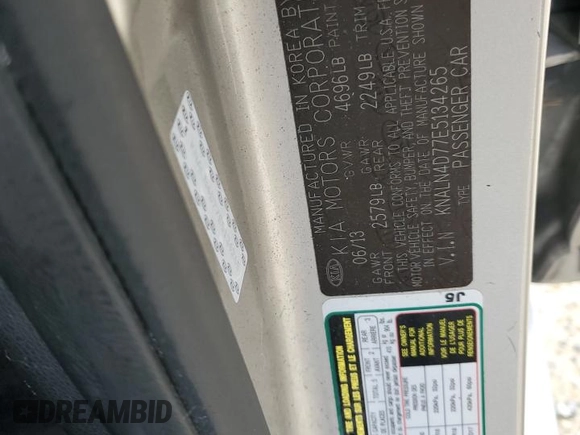 2014 Kia Cadenza Premium with VIN KNALN4D77E5134265, listed as a Copart auction lot 74512754 with 0 mi miles and Salvage Title. Bid and sale history available at carsss.com. Image 13.