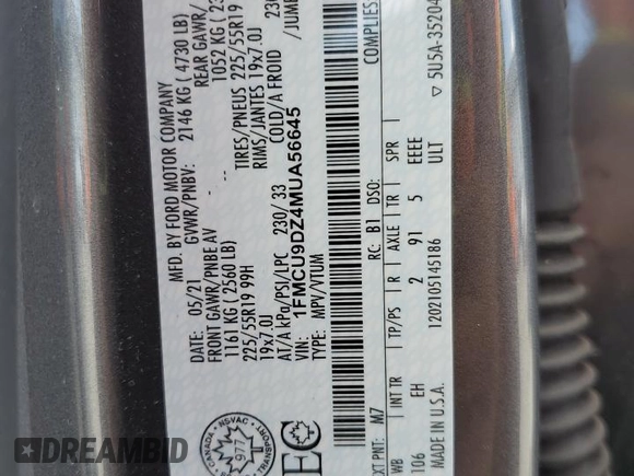 2021 Ford Escape Titanium Hybrid z VIN 1FMCU9DZ4MUA56645, wystawiony jako Copart lot #54059515 z przebiegiem 31 432 mil mil oraz Szkoda całkowita • Salvage title. Historia ofert i sprzedaży dostępna na DreamBid. Obrazek 13.