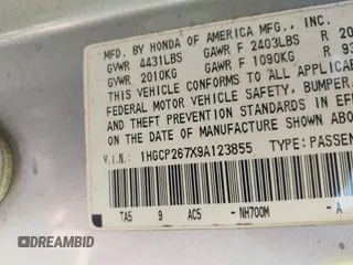 2009 Honda Accord EX with VIN 1HGCP267X9A123855, listed as a IAAI auction lot 42422520 with 198,903 mi miles and . Bid and sale history available at DreamBid. Image 9.