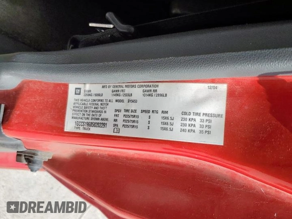 2005 GMC Canyon SL Z71 with VIN 1GTDS196258155053, listed as a Copart auction lot 62395355 with 173,506 mi miles and Clean title. Bid and sale history available at DreamBid. Image 12.