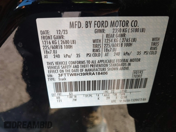 2024 Ford Maverick XLT with VIN 3FTTW8H39RRA18406, listed as a IAAI auction lot 41312203 with 11,215 mi miles and . Bid and sale history available at carsss.com. Image 9.