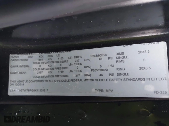 2019 GMC Savana Cargo z VIN 1GTW7BFG8K1335817, wystawiony jako IAAI lot #41035273 z przebiegiem 72 656 mil mil oraz . Historia ofert i sprzedaży dostępna na DreamBid. Obrazek 9.