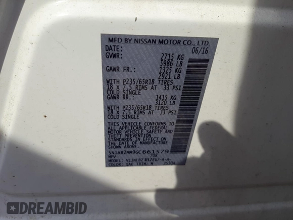 2016 Nissan Pathfinder S with VIN 5N1AR2MM9GC661579, listed as a Copart auction lot 63883934 with 147,497 mi miles and Salvage title. Bid and sale history available at DreamBid. Image 13.
