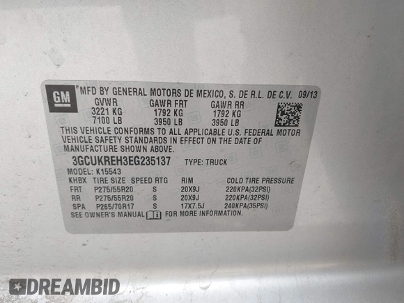2014 Chevrolet Silverado 1500 LT with VIN 3GCUKREH3EG235137, listed as a IAAI auction lot 42134613 with 191,347 mi miles. Bid and sale history available at carsss.com. Image 9.