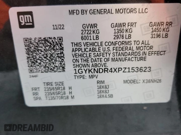 2023 Cadillac XT5 AWD Premium Luxury with VIN 1GYKNDR4XPZ153623, listed as a Copart auction lot 77071324 with 26,292 mi miles and Non Repairable. Bid and sale history available at DreamBid. Image 14.