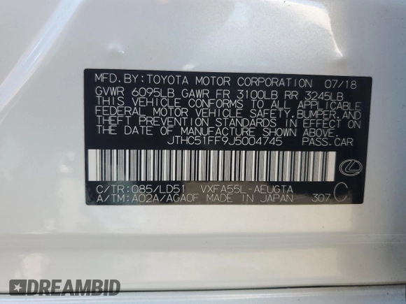 2018 Lexus LS 500 with VIN JTHC51FF9J5004745, listed as a Copart auction lot 62578845 with 63,292 mi miles and Salvage title. Bid and sale history available at DreamBid. Image 12.