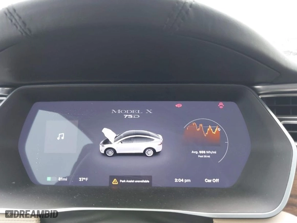 2016 Tesla Model X 70D with VIN 5YJXCAE25GF019550, listed as a IAAI auction lot 41555096 with 47,500 mi miles. Bid and sale history available at carsss.com. Image 7.