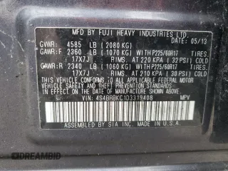2013 Subaru Outback Limited with VIN 4S4BRBKC1D3319408, listed as a Copart auction lot 45486565 with Not provided miles and Non repairable. Bid and sale history available at DreamBid. Image 13.