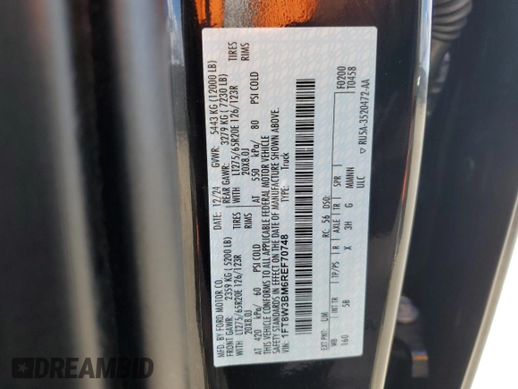 2024 Ford F-350 XL with VIN 1FT8W3BM6REF70748, listed as a Copart auction lot 51520485 with 6,862 mi miles and Salvage title. Bid and sale history available at DreamBid. Image 14.