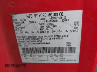 2008 Ford F-150 XL with VIN 1FTRF14W88KD96446, listed as a IAAI auction lot 41465715 with 174,284 mi miles. Bid and sale history available at carsss.com. Image 9.