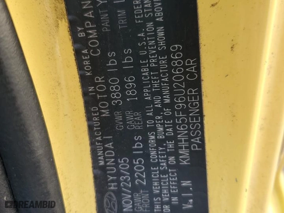 2006 Hyundai Tiburon GT with VIN KMHHN65F96U206869, listed as a Copart auction lot 45211625 with 117,415 mi miles and Salvage Title. Bid and sale history available at carsss.com. Image 12.