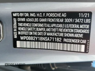 2022 Porsche Taycan 4S z VIN WP0BB2Y18NSA71182, wystawiony jako Copart lot #80087894 z przebiegiem 29 070 mil mil oraz Szkoda całkowita • Salvage title. Historia ofert i sprzedaży dostępna na DreamBid. Obrazek 12.