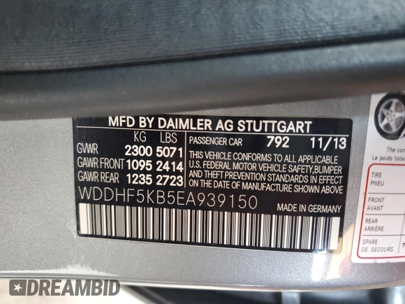 2014 Mercedes-Benz E 350 Sport with VIN WDDHF5KB5EA939150, listed as a Copart auction lot 60912775 with 121,764 mi miles and Salvage title. Bid and sale history available at DreamBid. Image 12.