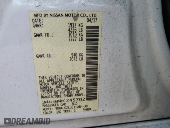 2017 Nissan Altima S z VIN 1N4AL3AP4HC245702, wystawiony jako Copart lot #74744884 z przebiegiem 121 345 mil mil oraz Szkoda całkowita • Salvage title. Historia ofert i sprzedaży dostępna na DreamBid. Obrazek 15.